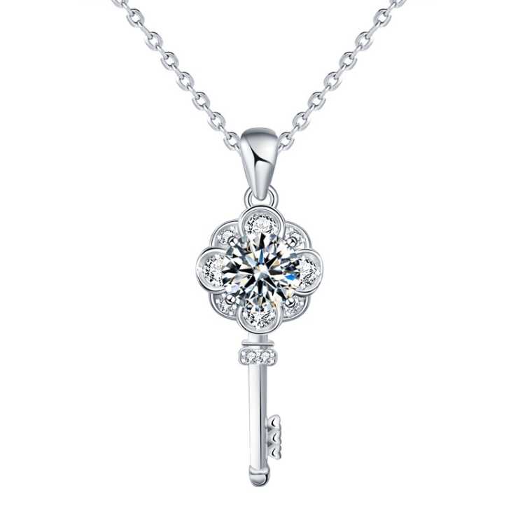 XMA003 Mosan Diamond 925 Silver Key Necklace, Chain Length: 40+5cm Celar Chain