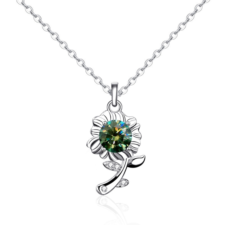 XMA033 925 Silver Necklace Moissanite Sunflower Flower Pendant Jewelry, Color: Green