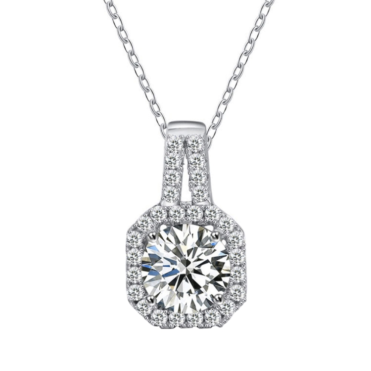 XMZ018 925 Silver Moissanite Diamond Necklace Square Diamond Neck Chain, Specification: 2 Carat