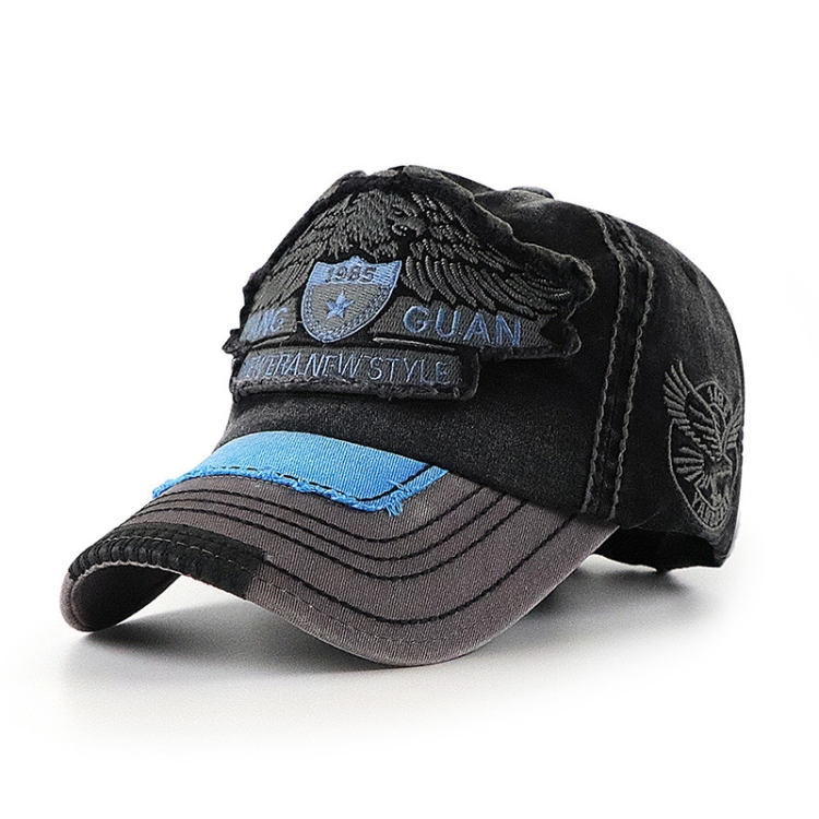 YANG GUAN Eagle Pattern Embroidered Washed Baseball Cap Sun Protection Cap, Size: 54cm(Black)