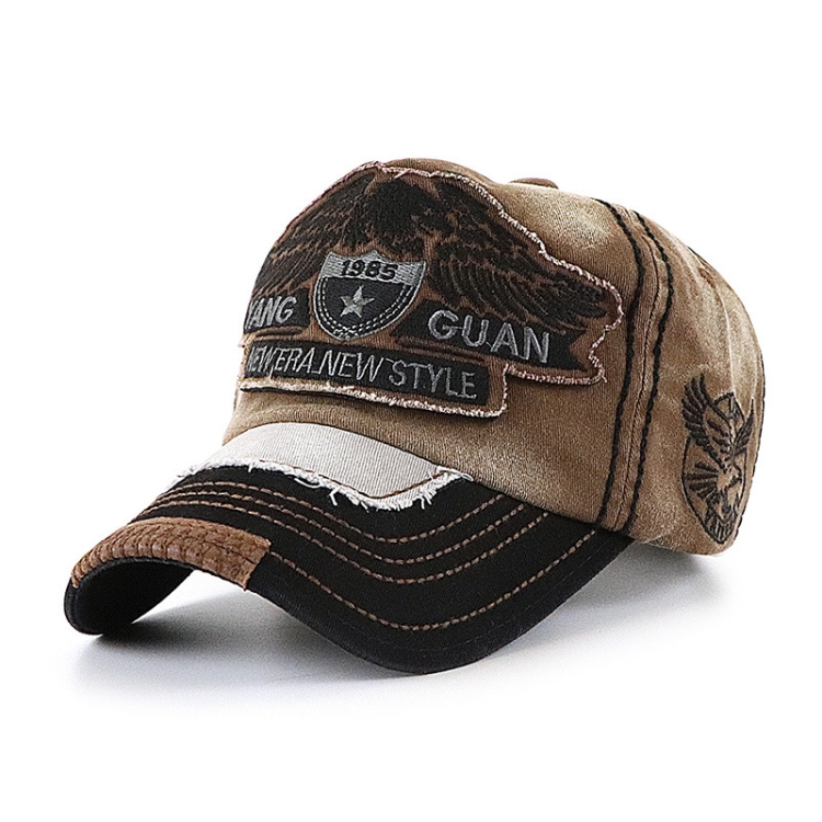 YANG GUAN Eagle Pattern Embroidered Washed Baseball Cap Sun Protection Cap, Size: 54cm(Coffee)