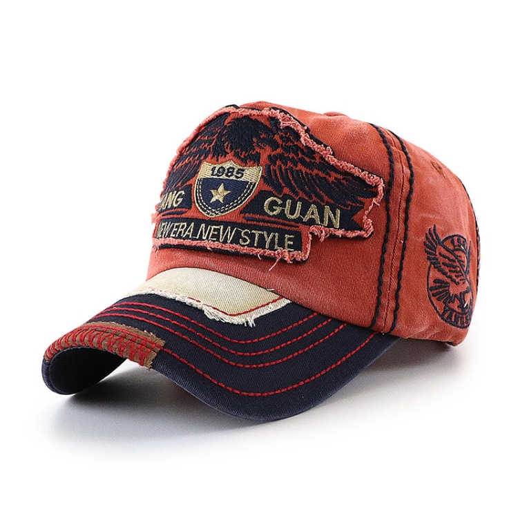 YANG GUAN Eagle Pattern Embroidered Washed Baseball Cap Sun Protection Cap, Size: 54cm(Crimson)