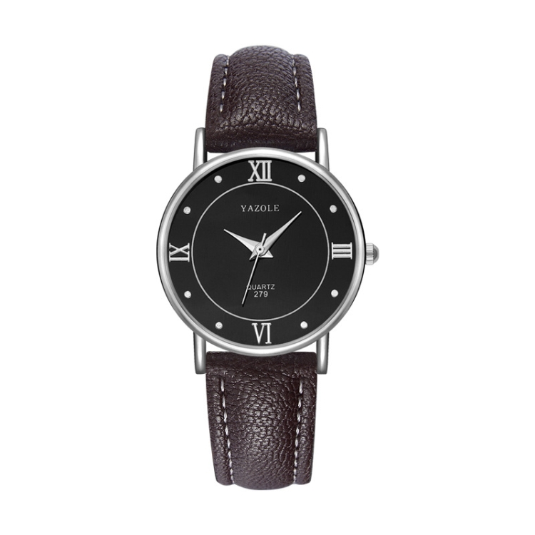 YAZOLE 279 Business Casual Analog Quartz Couple Watch(Black Tray Brown Belt Small)