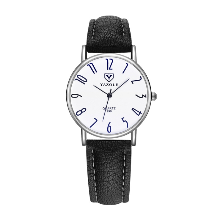YAZOLE 299 Arabic Numerals Dial Couple Business Belt Watch(Small White Tray Black Belt)