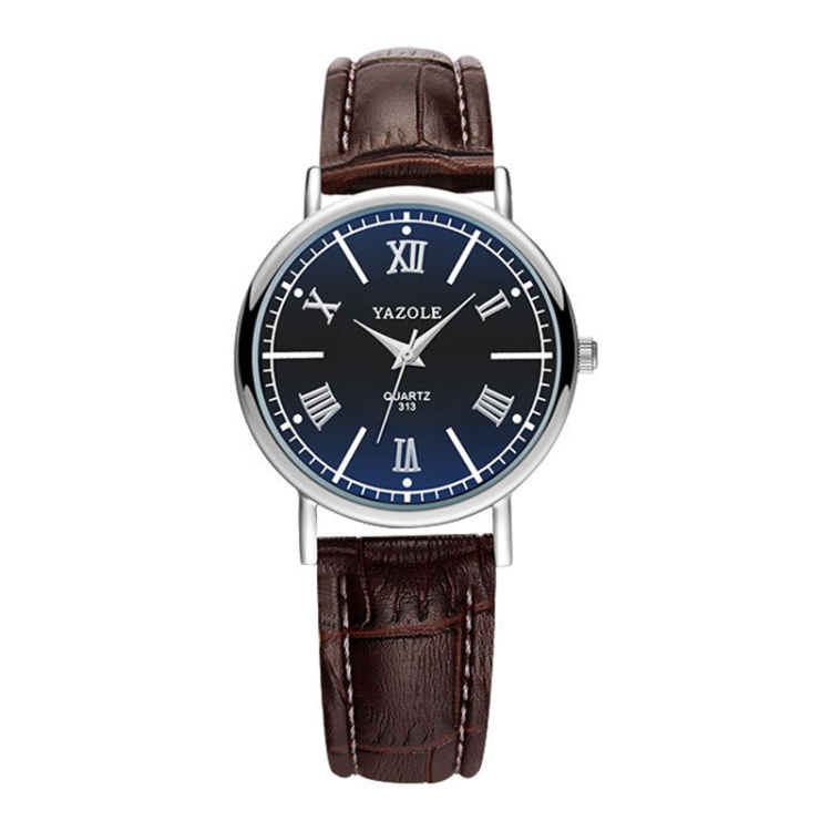 YAZOLE 313 Roman Numeral Dial Ladies Business Quartz Watch(Black Tray Brown Belt)