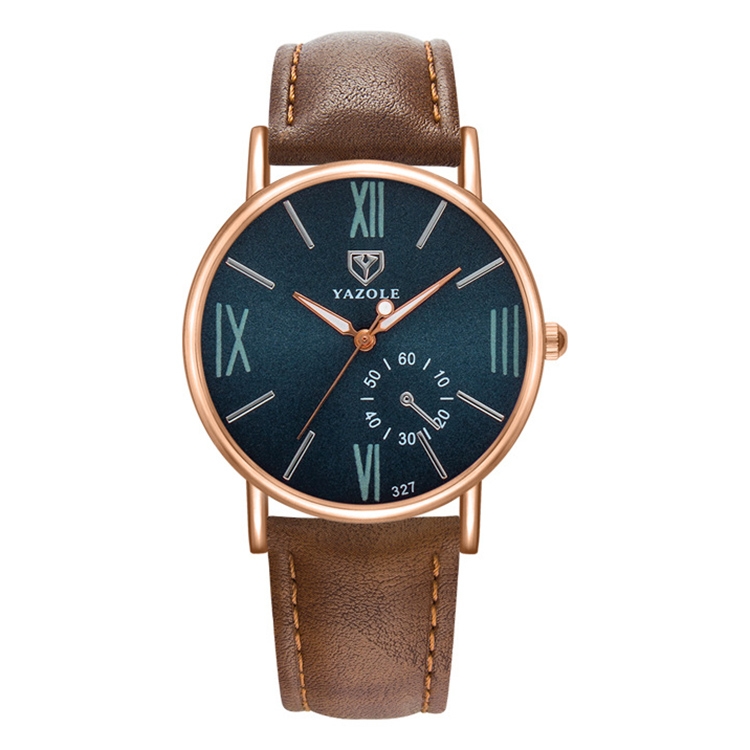 YAZOLE 327 Leather Strap Waterproof Luminous Ladies Watch(Navy Blue+Brown)