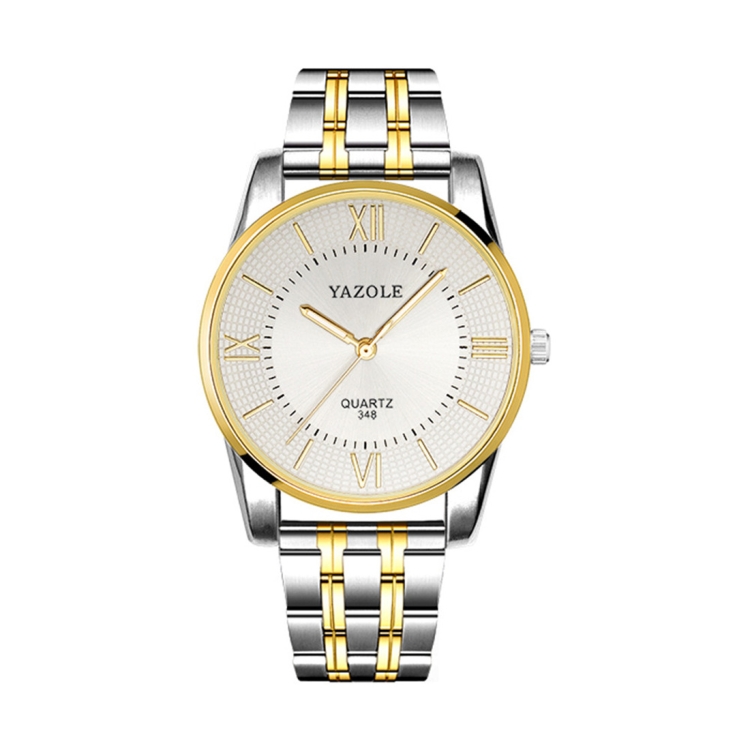 YAZOLE 348 Men Fashion Business Steel Strap Band Quartz Wrist Watch, Luminous Points (White)