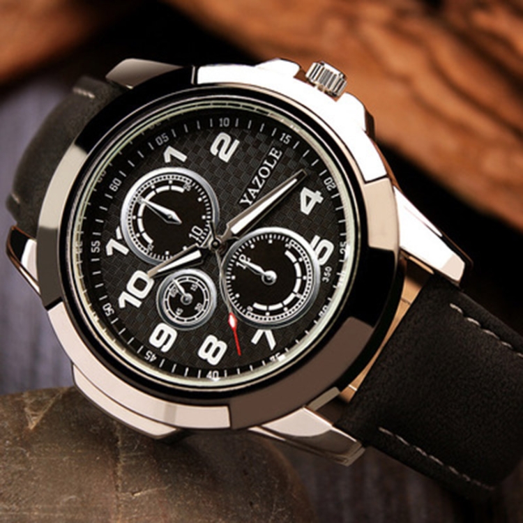 YAZOLE 350 Three-eyes Men Sports Watch Quartz Watch(Black Tray Black Belt)