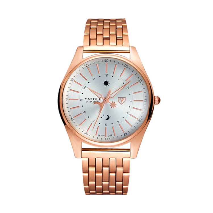 YAZOLE 368 Men Fashion Business Steel Strap Band Quartz Wrist Watch, Luminous Points(White)