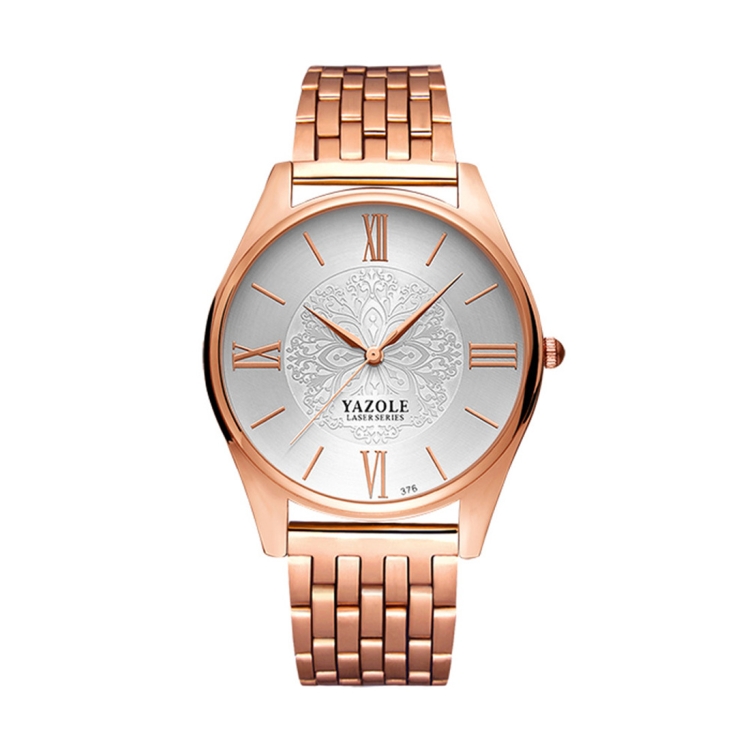 YAZOLE 376 Men Fashion Business Steel Strap Band Quartz Wrist Watch (White)