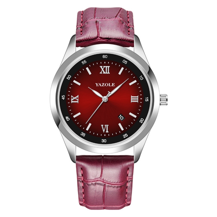 YAZOLE 552 Luminous Pointer Calendar Waterproof Quartz Watch(Roman+Red)