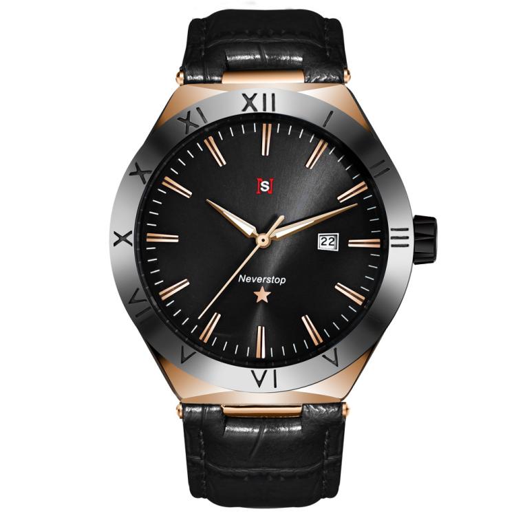 YAZOLE N953 Simple Business Men Watch Luminous Calendar Student Watch(Black Gold)
