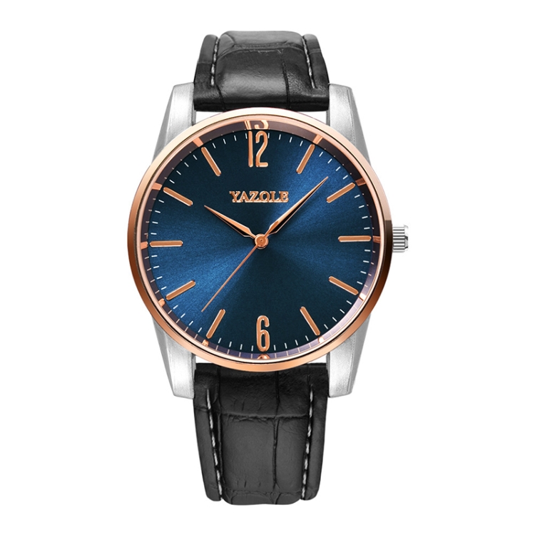 YAZOLE Simple Digital Two-color Dial Quartz Men Watch(542 Blue Tray Black Belt)