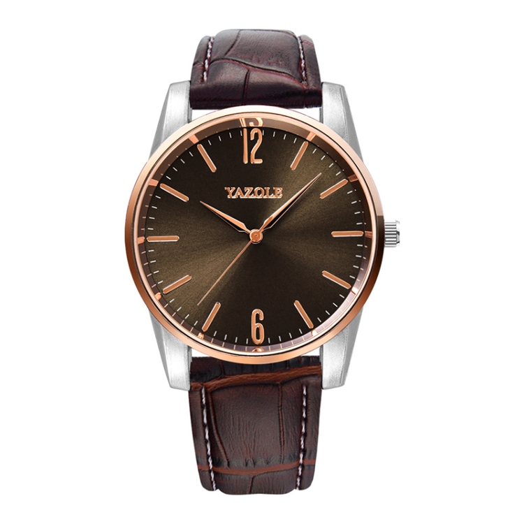 YAZOLE Simple Digital Two-color Dial Quartz Men Watch(542 Brown Tray Brown Belt)