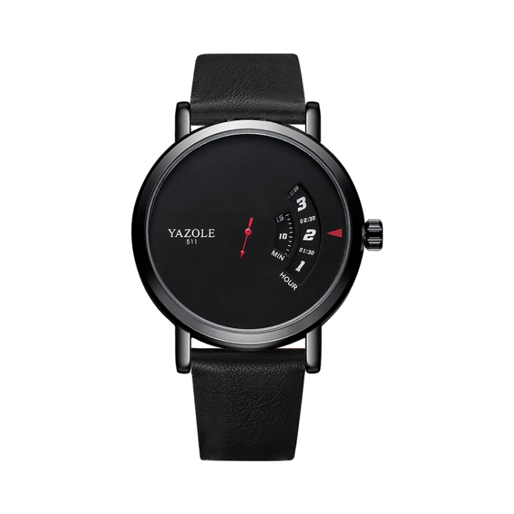 YAZOLE Turntable Men Quartz Watch(511 Black Tray Black Belt)