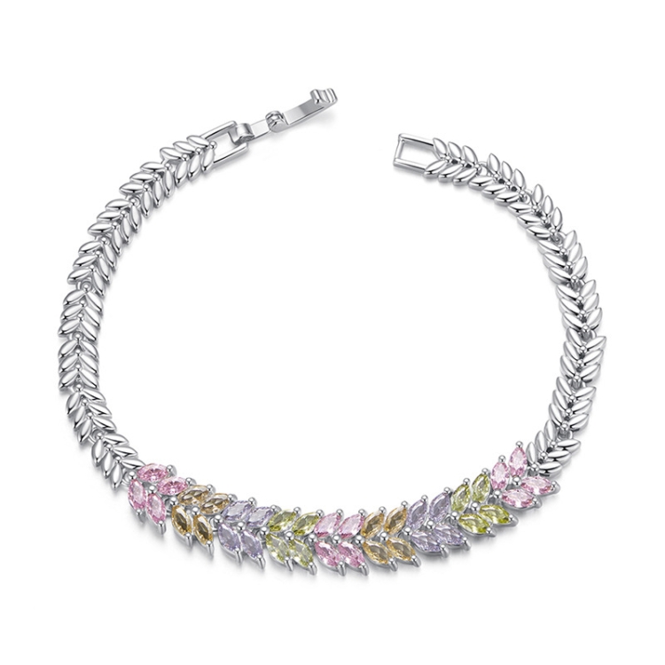 YIB067 Copper Platinum-plated Shining Zircon Wheat Ear Bracelet, Size: 19CM(Colorful Silver)