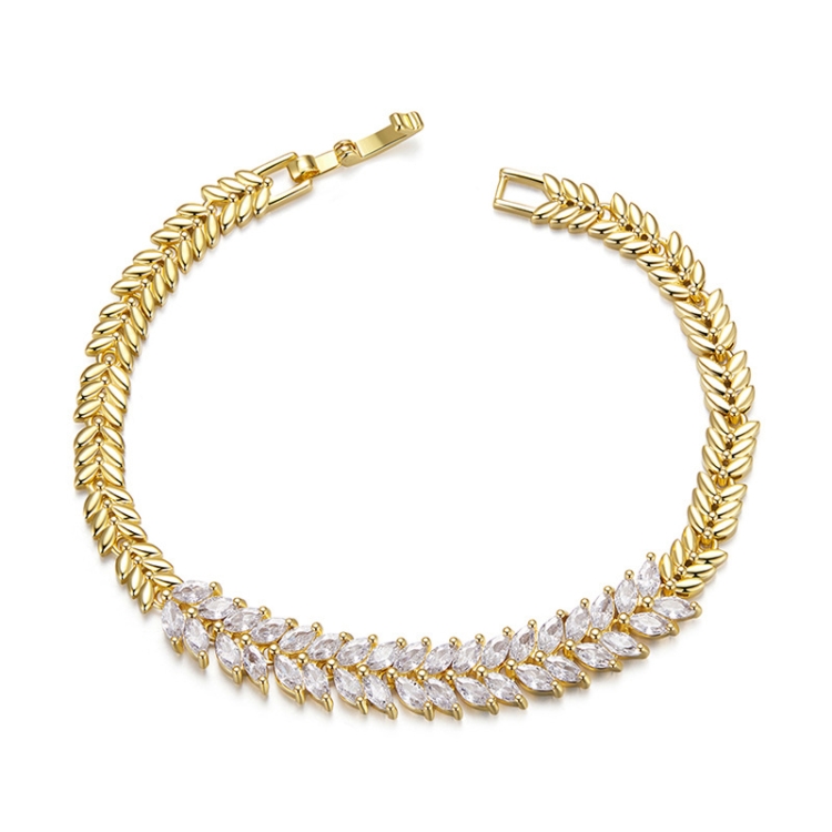 YIB067 Copper Platinum-plated Shining Zircon Wheat Ear Bracelet, Size: 19CM(White Gold)