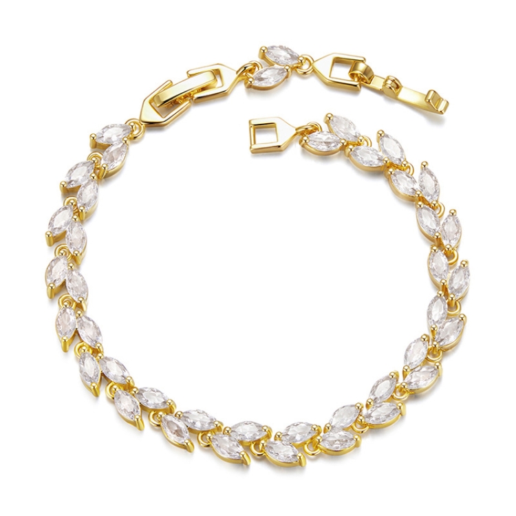 YIB069 Copper Platinum-plated Shining Zircon Elegant Olive Leaf Bracelet(Gold)