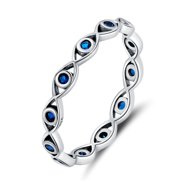 Zircon Lucky Eye Sterling Silver S925 Ring, Size: No.6(Oxidized Silver)