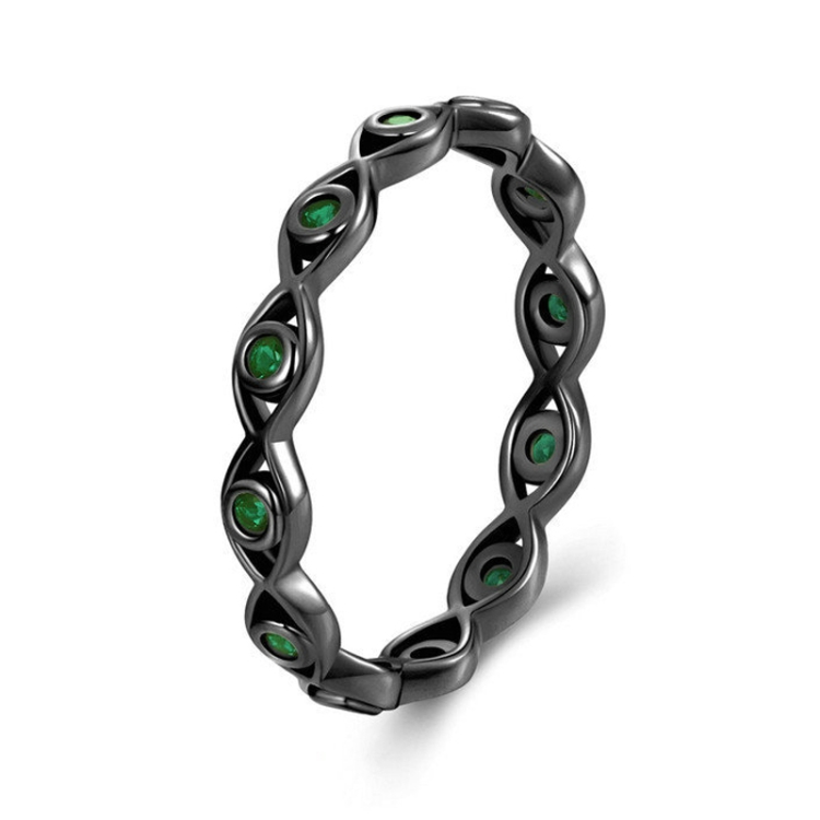 Zircon Lucky Eye Sterling Silver S925 Ring, Size: No.7(Black Gold Plated)