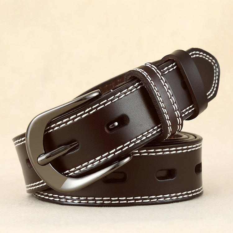 ZK--049 Double-stitched Hollow Pin Buckle Belt, Length: 110cm(Coffee)