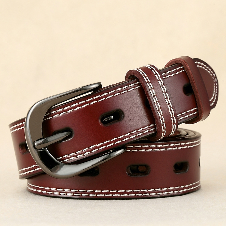 ZK--049 Double-stitched Hollow Pin Buckle Belt, Length: 110cm(Red Brown)