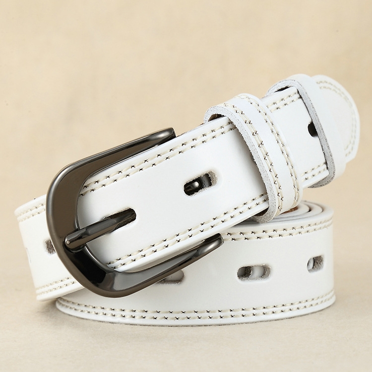 ZK--049 Double-stitched Hollow Pin Buckle Belt, Length: 110cm(White)